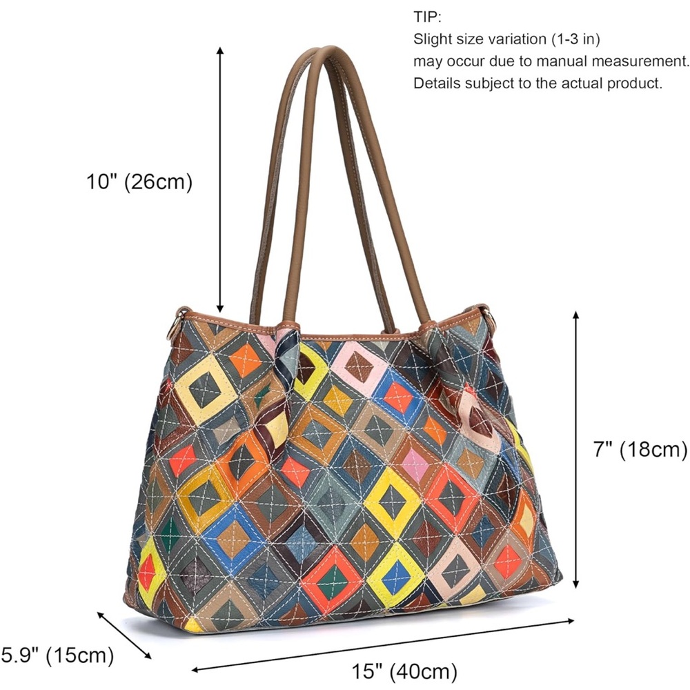 Multicolor Patchwork mosaic, genuine, leather purse handwoven brand new handbag - Picture 3 of 7